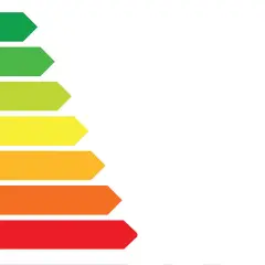 Kolorowe strzałki od zielonej (A) do czerwonej (G) symbolizują klasy energetyczne.