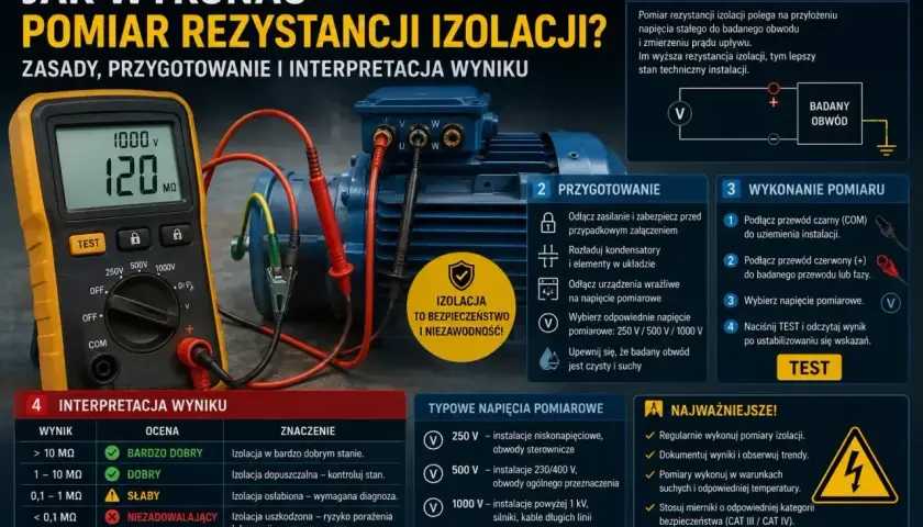 Pomiar rezystancji izolacji: jak go wykonać, zasady, przygotowanie i interpretacja wyników. Dowiedz się, co to jest rezystancja izolacji i jak dbać o bezpieczeństwo.