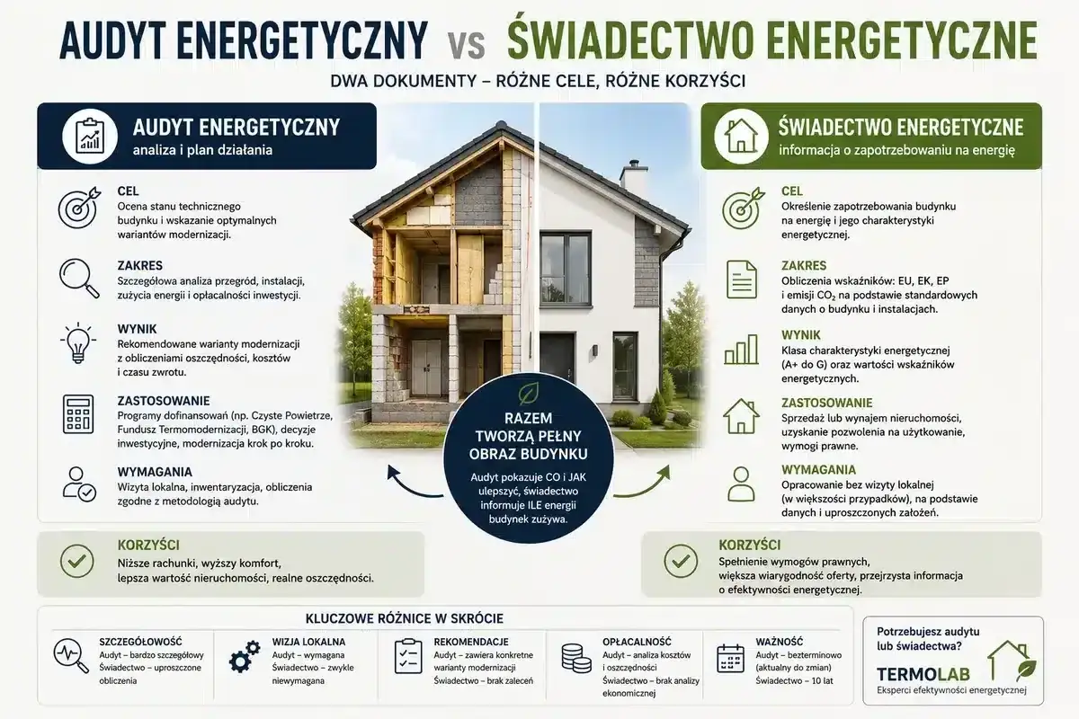 Audyt energetyczny vs świadectwo energetyczne: czy świadectwo energetyczne jest obowiązkowe? Porównanie dokumentów, ich celów i korzyści.
